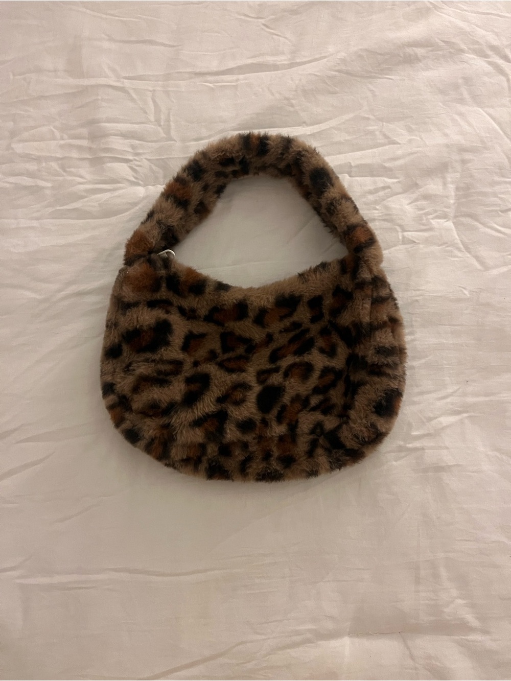 Leopard Print Faux Fur Shoulder Bag - Brown